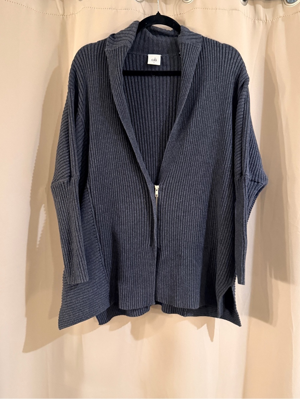 CAbi Ribbed Hooded Zip Cardigan - Slate Blue/Grayish